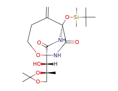 Molecular Structure of 95237-57-3 ((1S,6R)-6-<(tert-butyldimethylsilyl)oxy>-1-<(1S,2S)-2,3-O-isopropylidene-2-methyl-1,2,3-trihydroxypropyl>-5-methylene-7,9-diaza-2-oxabicyclo<4.2.2>decane-8,10-dione)