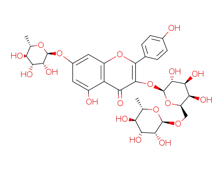 Molecular Structure of 81992-85-0 (3-{[6-O-(6-deoxyhexopyranosyl)hexopyranosyl]oxy}-5-hydroxy-2-(4-hydroxyphenyl)-4-oxo-4H-chromen-7-yl 6-deoxyhexopyranoside)