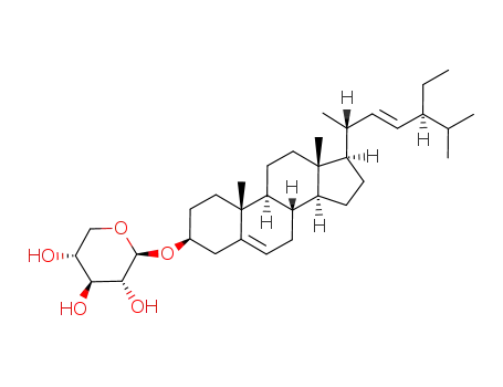 Molecular Structure of 132014-42-7 ((2S,3R,4S,5R)-2-[(3S,8S,9S,10R,13R,14S,17R)-17-((E)-(1R,4S)-4-Ethyl-1,5-dimethyl-hex-2-enyl)-10,13-dimethyl-2,3,4,7,8,9,10,11,12,13,14,15,16,17-tetradecahydro-1H-cyclopenta[a]phenanthren-3-yloxy]-tetrahydro-pyran-3,4,5-triol)