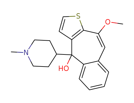 Molecular Structure of 59743-88-3 (10-methoxy-4-(1-methylpiperidin-4-yl)-4H-benzo[4.5]cyclohepta[1,2-b]thiophene-4-ol)