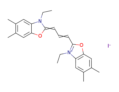 52078-66-7,5,6-DIMETHYL-2-(3-(5,6-DIMETHYL-3-ETHYL-2-BENZOXAZOLINYLIDENE)-1-PROPENYL)-3-ETHYL BENZOXAZOLIUM IODIDE,Benzoxazolium,3-ethyl-2-[3-(3-ethyl-5,6-dimethyl-2(3H)-benzoxazolylidene)-1-propenyl]-5,6-dimethyl-,iodide (9CI); Oxacarbocyanine iodide, 3,3'-diethyl-5,5',6,6'-tetramethyl-(6CI);3-Ethyl-2-[3-(3-ethyl-5,6-dimethyl-2-benzoxazolinylidene)propenyl]-5,6-dimethylbenzoxazoliumiodide