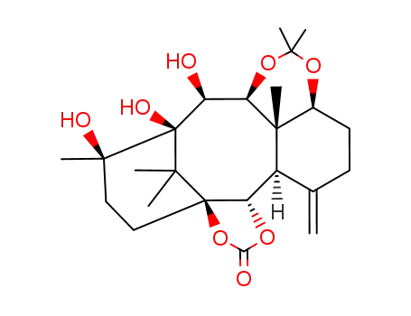 Molecular Structure of 222727-00-6 ((4S,4aS,5S,6S,7R,8R,11S,12S,12aR)-11,12-(Carbonyldioxy)-4,5-(isopropylidenedioxy)-4a,8,13,13-tetramethyl-1-methylenetetradecahydro-7,11-methanobenzocyclodecene-5,7,8-triol)