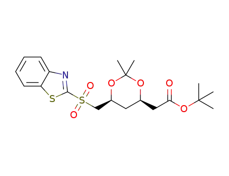 Molecular Structure of 1054627-26-7 (tert-butyl 2-[(4R,6S)-6-[(benzo[d]thiazol-2-ylsulfonyl)methyl]-2,2-dimethyl-1,3-dioxan-4-yl]acetate)