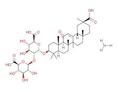 68083-53-4,alpha-d-Glucopyranosiduronic acid, (3beta,20beta)-20-carboxy-11-oxo-30-norolean-12-en-3-yl 2-O-beta-d-glucopyranuronosyl-, triammonium salt,(2S,3S,4S,5R,6S)-6-[[(3S,4aS,6aR,6bS,8aR,11S,12aR,14aS,14bS)-11-carboxy-4,4,6a,6b,8a,11,14b-heptamethyl-14-oxo-2,3,4a,5,6,7,8,9,10,12,12a,14a-dodecahydro-1H-picen-3-yl]oxy]-5-[(2R,3R,4S,5S,6S)-6-carboxy-3,4,5-trihydroxy-oxan-2-yl]oxy-3,4-dihydroxy-oxane-2-carboxylic acid; azane;Glycyrrhizin, ammoniated;alpha-D-Glucopyranosiduronic acid, (3beta,20beta)-20-carboxy-11-oxo-30-norolean-12-en-3-yl 2-O-beta-D-glucopyranuronosyl-, triammonium salt;