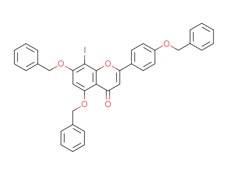 Molecular Structure of 97828-25-6 (5,7-bis(benzyloxy)-2-(4-(benzyloxy)phenyl)-8-iodo-4H-chromen-4-one)