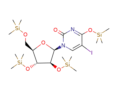 Molecular Structure of 111582-88-8 (1-((2R,3S,4R,5R)-3,4-Bis-trimethylsilanyloxy-5-trimethylsilanyloxymethyl-tetrahydro-furan-2-yl)-5-iodo-4-trimethylsilanyloxy-1H-pyrimidin-2-one)
