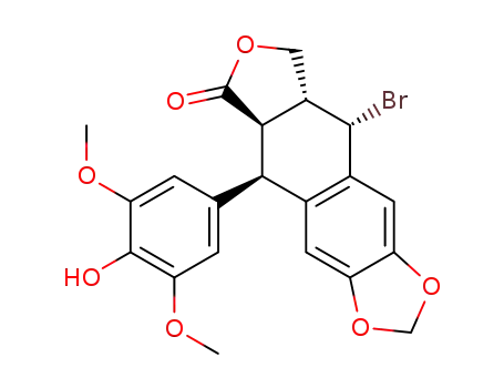 Molecular Structure of 16477-16-0 (4'-O-demethyl-4β-bromo-4-desoxypodophyllotoxin)