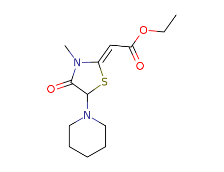67432-21-7,Ethyl (Z)-(3-methyl-4-oxo-5-piperidin-1-ylthiazolidin-2-ylidene)acetate,((Z)-3-methyl-4-oxo-5-piperidin-1-yl-thiazolidin-2-ylidene)-acetic acid ethyl ester;[3-Methyl-4-oxo-5-piperidin-1-yl-thiazolidin-(2Z)-ylidene]-acetic acid ethyl ester;