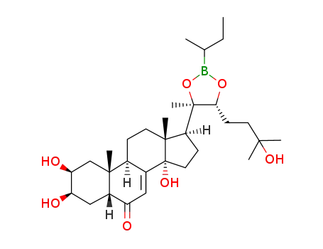 Molecular Structure of 1450761-60-0 ((20R,22R)-2β,3β,14α,25-tetrahydroxy-20,22-(butan-2-yl)boranediyldioxy-5β-cholest-7-en-6-one)