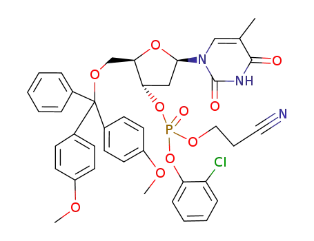 Molecular Structure of 80817-37-4 (3-Thymidylic acid, 5-O-(bis(4-methoxyphenyl)phenylmethyl)-, 2-chlorophenyl 2-cyanoethyl ester)