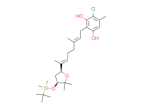 Molecular Structure of 99477-62-0 ((2'E,6'E,1''S,4''S)-4-chloro-2-<7'-(4''-t-butyldimethylsilyloxy-3'',3''-dimethyl-2''-oxacyclopentyl)-3',7'-dimethyl-2',6'-heptadienyl>orcinol)