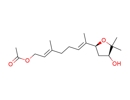Molecular Structure of 99529-56-3 ((2E,6E,1'S,4'S)-(+)-7-(4'-hydroxy-3',3'-dimethyl-2'-oxacyclopentyl)-3,7-dimethyl-2,6-heptadienyl acetate)