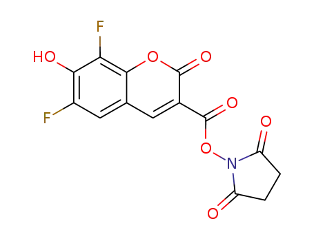 Molecular Structure of 215868-33-0 (2,5-Pyrrolidinedione,
1-[[(6,8-difluoro-7-hydroxy-2-oxo-2H-1-benzopyran-3-yl)carbonyl]oxy]-)