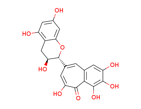 102208-15-1,5H-Benzocyclohepten-5-one,8-[(2R,3S)-3,4-dihydro-3,5,7-trihydroxy-2H-1-benzopyran-2-yl]-2,3,4,6-tetrahydroxy-,5H-Benzocyclohepten-5-one,8-(3,4-dihydro-3,5,7-trihydroxy-2H-1-benzopyran-2-yl)-2,3,4,6-tetrahydroxy-,(2R-trans)-; (-)-Theaflagallin; Theaflagallin