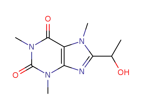 Molecular Structure of 32086-89-8 (8-(1-hydroxyethyl)-1,3,7-trimethyl-3,7-dihydro-1H-purine-2,6-dione)