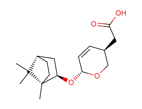Molecular Structure of 100703-54-6 (<2(R)-(1-bornyloxy)-5,6-dihydro-2H-pyran-5(R)-yl>acetic acid)