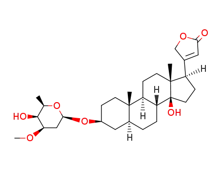 Molecular Structure of 58407-69-5 (3β-[(3-O-Methyl-2,6-dideoxy-β-D-lyxo-hexopyranosyl)oxy]-14-hydroxy-5α,14β-carda-20(22)-enolide)