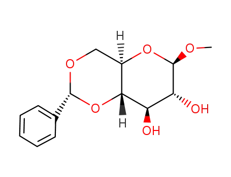 Molecular Structure of 71117-37-8 ((2R,4aR,6R,7R,8R,8aS)-6-Methoxy-2-phenyl-hexahydro-pyrano[3,2-d][1,3]dioxine-7,8-diol)