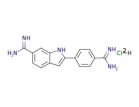 Molecular Structure of 28718-90-3 (1H-Indole-6-carboximidamide,2-[4-(aminoiminomethyl)phenyl]-, hydrochloride (1:2))