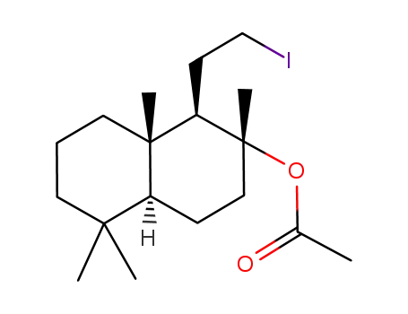 Molecular Structure of 121067-46-7 (<1R-(1α,2β,4aβ,8aα)>-1-decahydro-1-(2-iodoethyl)-2,5,5,8a-tetramethyl-2-naphthalenol acetate)