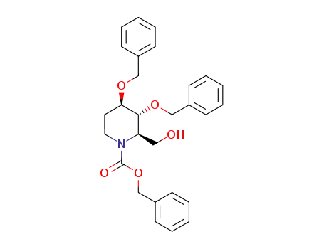 Molecular Structure of 1430587-89-5 ((2R,3R,4R)-benzyl 3,4-bis(benzyloxy)-2-(hydroxymethyl)piperidine-1-carboxylate)