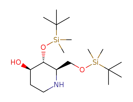 Molecular Structure of 1349697-04-6 ((2R,3R,4R)-3-(tert-butyldimethylsilyloxy)-2-((tert-butyldimethylsilyloxy)methyl)piperidin-4-ol)