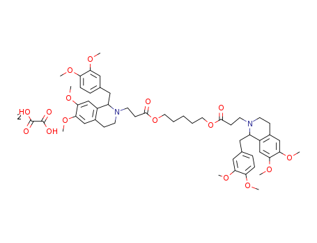 64228-78-0,pentamethylene bis[1-(3,4-dimethoxybenzyl)-3,4-dihydro-6,7-dimethoxy-1H-isoquinoline-2-propionate], dioxalate,Pentamethylene bis(1-(3,4-dimethoxybenzyl)-3,4-dihydro-6,7-dimethoxy-1H-isoquinoline-2-propionate), dioxalate;5-[3-[1-[(3,4-dimethoxyphenyl)methyl]-6,7-dimethoxy-3,4-dihydro-1H-isoquinolin-2-yl]propanoyloxy]pentyl 3-[1-[(3,4-dimethoxyphenyl)methyl]-6,7-dimethoxy-3,4-dihydro-1H-isoquinolin-2-yl]propanoate; oxalic acid;