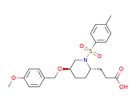 Molecular Structure of 959937-90-7 (3-[(2S,5R)-5-(4-methoxybenzyloxy)-1-(toluene-4-sulphonyl)piperidin-2-yl]propionic acid)