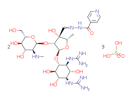 5667-71-0,Streptonicozid,Streptomycin-isonicotinoylhydrazon, Sulfat;4-pyridinecarboxylic acid, hydrazide, hydrazone with O-2-deoxy-2-(methylamino)-α-l-glucopyranosyl-(1->2)-O-5-deoxy-3-C-formyl-α-l-lyxofuranosyl-(1->4)-N,N'-bis(aminoiminomethyl)-d-streptamine sulfate (2:3) (salt);