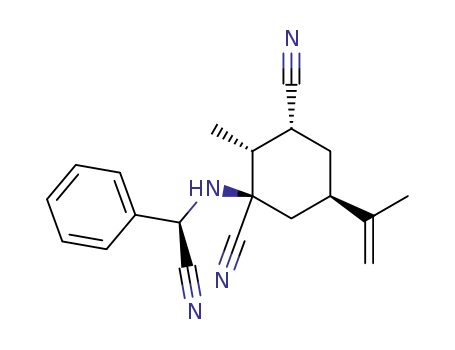 Molecular Structure of 155385-85-6 ((-)-1S-<(cyano phenyl methyl)amino>-2R-methyl-5R-(1-methylethenyl)-cyclohexane-1R,3R-dicarbonitrile)