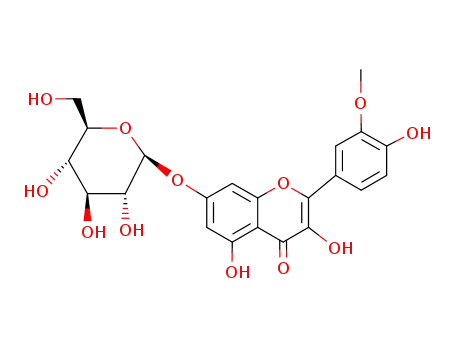 Molecular Structure of 6743-96-0 (3,5-dihydroxy-2-(4-hydroxy-3-methoxyphenyl)-4-oxo-4H-chromen-7-yl beta-D-glucopyranoside)