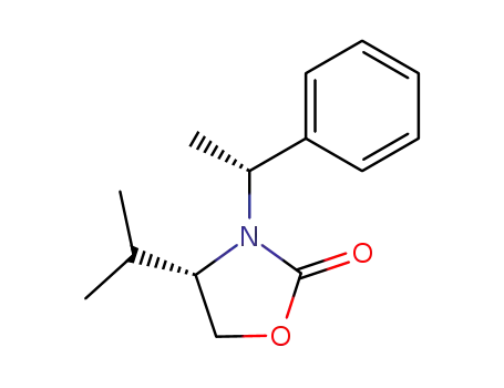 Molecular Structure of 121328-36-7 (2-Oxazolidinone, 4-(1-methylethyl)-3-[(1R)-1-phenylethyl]-, (4S)-)