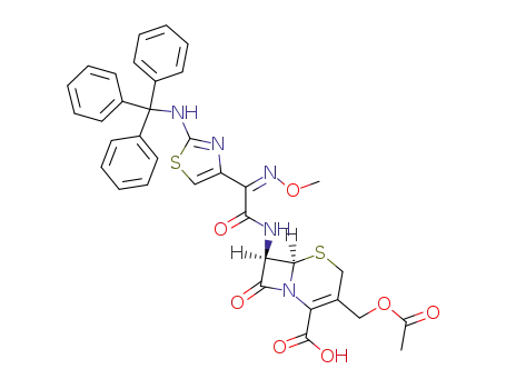 Molecular Structure of 64485-92-3 ([6R-[6alpha,7beta(Z)]]-3-(acetoxymethyl)-7-[(methoxyimino)[2-(tritylamino)thiazol-4-yl]acetamido]-8-oxo-5-thia-1-azabicyclo[4.2.0]oct-2-ene-2-carboxylic acid)