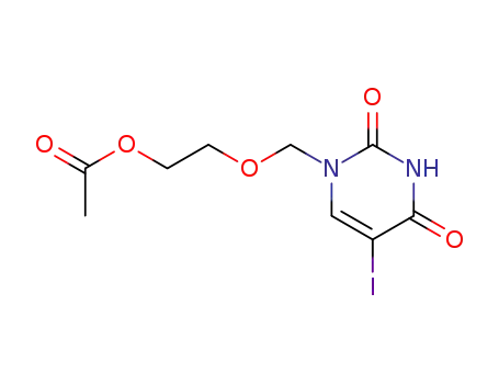 Molecular Structure of 78097-08-2 (2,4(1H,3H)-Pyrimidinedione, 1-[[2-(acetyloxy)ethoxy]methyl]-5-iodo-)
