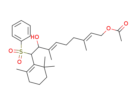 Molecular Structure of 103905-01-7 (1-acetoxy-8-hydroxy-3,7-dimethyl-9-(2,6,6-trimethyl-1-cyclohexen-1-yl)-9-(phenylsulfonyl)-2(E),6(E)-nonadiene)