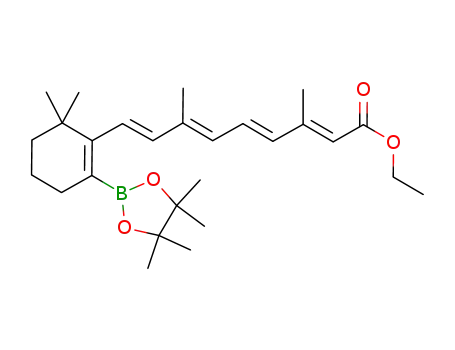 Molecular Structure of 1620084-74-3 ((2E,4E,6E,8E)-3,7-dimethyl-9-{6,6-dimethyl-2-(4,4,5,5-tetramethyl-1,3,2-dioxaborolanyl)-1-cyclohexenyl}-2,4,6,8-nonatetraenoicacid ethyl ester)