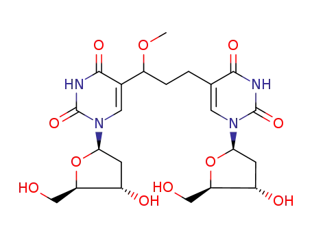 Molecular Structure of 76334-42-4 (5-<3-(2'-deoxyuridin-5-yl)-1-methoxyprop-1-yl>-2'-deoxyuridine)