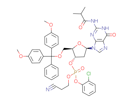 3'-Guanylicacid,5'-O-[bis(4-methoxyphenyl)phenylmethyl]-2'-deoxy-N-(2-methyl-1-oxopropyl)-,2-chlorophenyl 2-cyanoethyl ester (9CI)