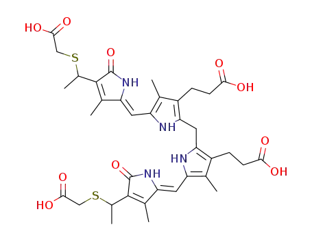 Molecular Structure of 80575-28-6 (2,18-Bis-devinyl-2,18-bis-(1-carboxymethylthio)ethyl-bilirubin-IIIα)