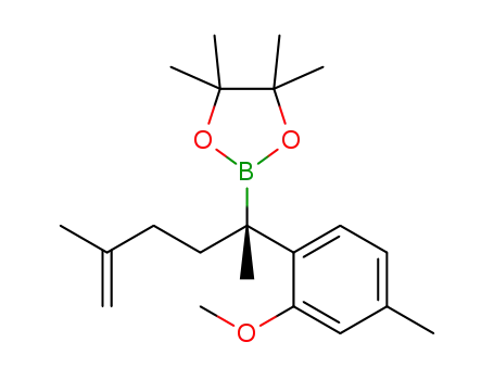 Molecular Structure of 1394171-13-1 ((R)-2-(2-(2-methoxy-4-methylphenyl)-5-methylhex-5-en-2-yl)-4,4,5,5-tetramethyl-1,3,2-dioxaborolane)