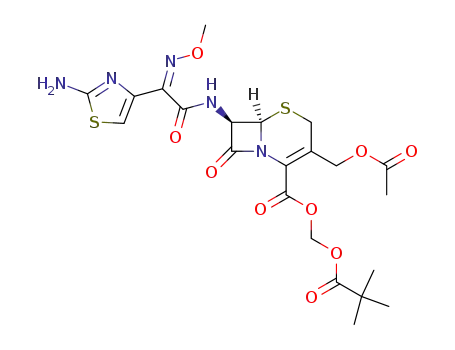 Molecular Structure of 65243-53-0 (pyvaloyloxymethyl 7β-<2-(2-aminothiazol-4-yl)-(Z)-methoxyiminoacetamido>-3-acetoxymethyl-3-cephem-4-carboxylate)