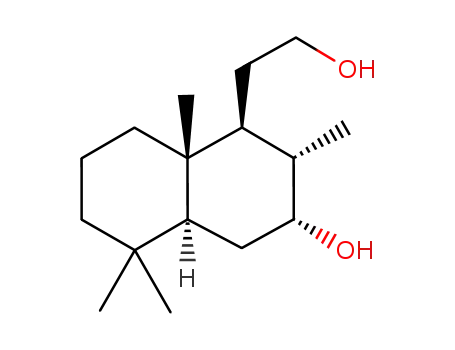 Molecular Structure of 158577-90-3 (<1S-(1α,2β,3β,4β,4aβ,8aα)> decahydro-3-hydroxyl-2,5,5,8a-tetramethylnaphthalene-1-ethanol)