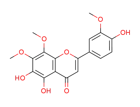 Molecular Structure of 76844-67-2 (5,6-Dihydroxy-2-(4-hydroxy-3-methoxyphenyl)-7,8-dimethoxy-4H-1-benzopyran-4-one)