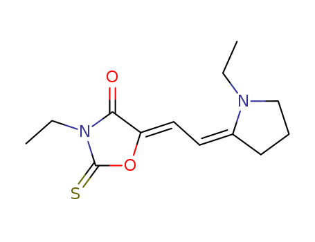 64617-11-4,3-ethyl-5-[(1-ethyl-2-pyrrolidinylidene)ethylidene]-2-thioxooxazolidin-4-one,2,4-Oxazolidinedione,3-ethyl-5-[2-(1-ethyl-2-pyrrolidinylidene)ethylidene]-2-thio- (6CI);4-Oxazolidinone, 3-ethyl-5-[(1-ethyl-2-pyrrolidinylidene)ethylidene]-2-thioxo-(9CI)