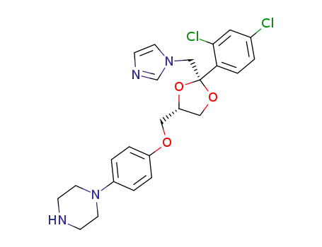 Molecular Structure of 67914-61-8 (cis-1-[4-[[2-(2,4-dichlorophenyl)-2-(1H-imidazol-1-ylmethyl)-1,3-dioxolan-4-yl]methoxy]phenyl]piperazine)