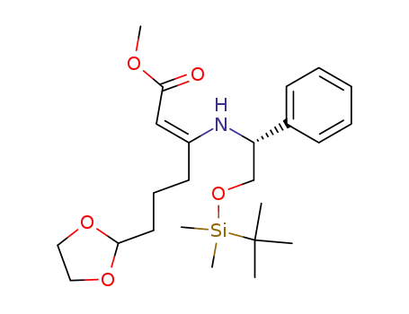 Molecular Structure of 725250-73-7 ((Z)-3-[(R)-2-(tert-Butyl-dimethyl-silanyloxy)-1-phenyl-ethylamino]-6-[1,3]dioxolan-2-yl-hex-2-enoic acid methyl ester)