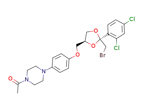 Molecular Structure of 142128-67-4 (1-[4-[4-[[2-(bromomethyl)-2-(2,4-dichlorophenyl)-1,3-dioxolan-4-yl]methoxy]phenyl]piperazin-1-yl]ethanone)