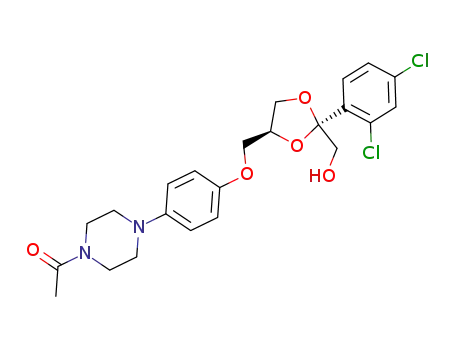 Molecular Structure of 142004-25-9 ((2R,4S)-cis-2-(hydroxymethyl)-2-(2,4-dichlorophenyl)-4-<<4-(4-acetylpiperazin-1-yl)phenoxy>methyl>-1,3-dioxolane)