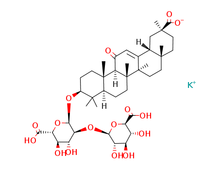 68797-35-3,Dipotassium glycyrrhizinate,a-D-Glucopyranosiduronic acid, (3b,20b)-20-carboxy-11-oxo-30-norolean-12-en-3-yl 2-O-b-D-glucopyranuronosyl-,dipotassium salt (9CI);18b-Glycyrrhizic acid dipotassiumsalt;Dipotassium glycyrrhizate;Glycyrrhizic aciddipotassium salt;Glycyrrhizin dipotassium salt;Glycyrrhizinic aciddipotassium salt;Licozin G 1;OriStar DPG;a-D-Glucopyranosiduronic acid, (3b,20b)-20-carboxy-11-oxo-30-norolean-12-en-3-yl 2-O-b-D-glucopyranuronosyl-, potassiumsalt (1:2);