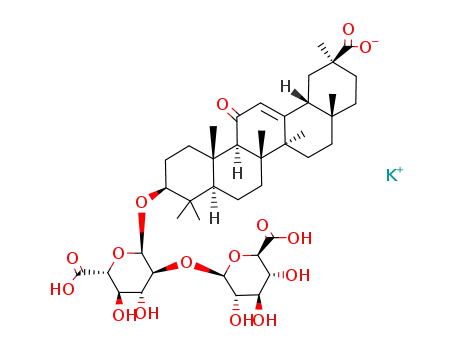Molecular Structure of 68039-19-0 (alpha-d-Glucopyranosiduronic acid, (3beta,20beta)-20-carboxy-11-oxo-30-norolean-12-en-3-yl 2-O-beta-d-glucopyranuronosyl-, potassium salt)